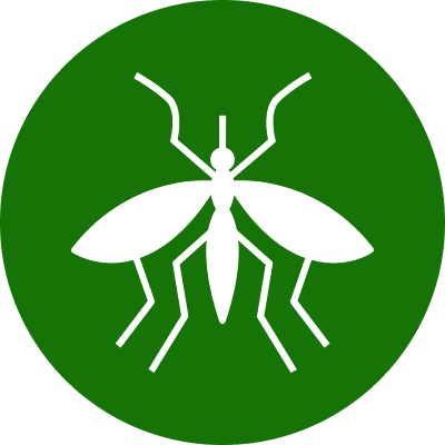 White mosquito silhouette on green.