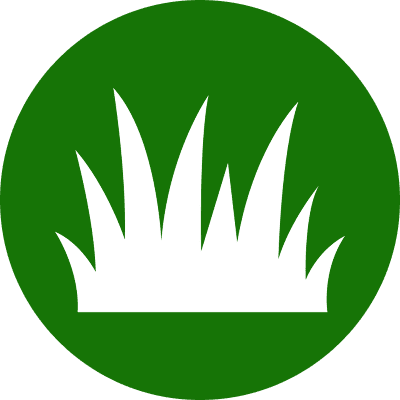 Grass silhouette in circular green logo.