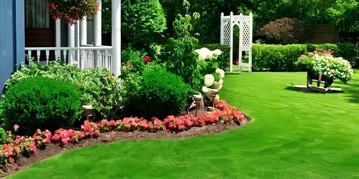 Vibrant lawn and blooming garden